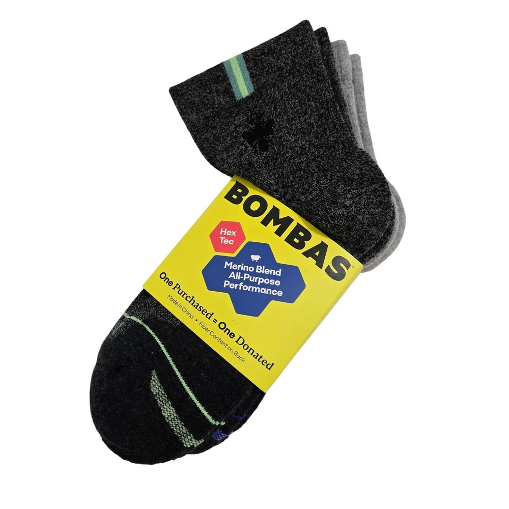 Bombas Unisex Quarter Socks Gray Merino Wool Performance 3 Pack Size M
